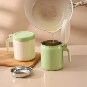 Insulated Stainless Steel Oil Filter Pot with Fine Mesh Strainer